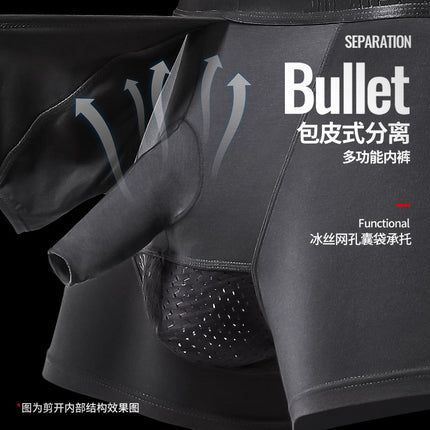 Men's Underwear Men's Bag Leather Shotgun Separate Long Restraining Shorts Breathable Scrotum Pants Boxer Pants