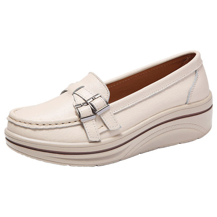 2025 Spring New Casual Thick-Soled Wedge Heel Large Size Slip-On Round Toe Metal Buckle Comfortable and Versatile Mother's Shoes