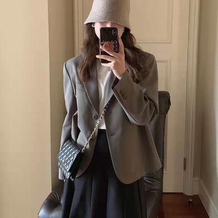 [15,400 People Collection] Small Suit Jacket Women Korean Loose 2025 Spring and Autumn British Style Gray Small Suit