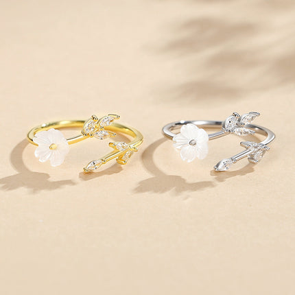 Korean version of small fresh flower ring female 925 silver fashion flower leaves female ring sterling silver bracelet ins jewelry wholesale