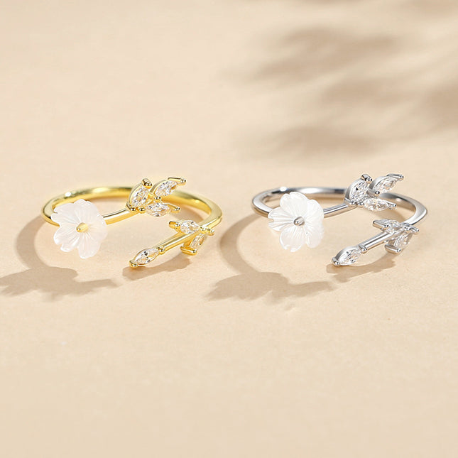 Korean version of small fresh flower ring female 925 silver fashion flower leaves female ring sterling silver bracelet ins jewelry wholesale