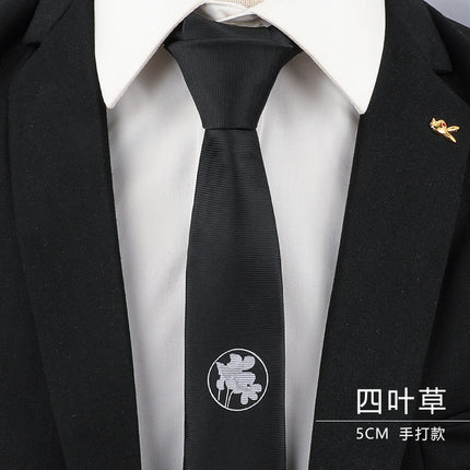 Men's Black Tie Men's Formal Wear Korean Style 8cm Student Women's Suit Business Lazy Zipper Wedding Professional Fashion