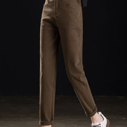2025 Summer Thin Coffee-Colored Women's High-Waisted Loose Stretchy Slim-Fit Casual Harem Dad Jeans