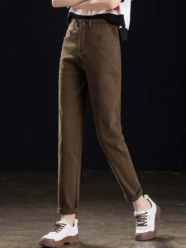 2025 Summer Thin Coffee-Colored Women's High-Waisted Loose Stretchy Slim-Fit Casual Harem Dad Jeans