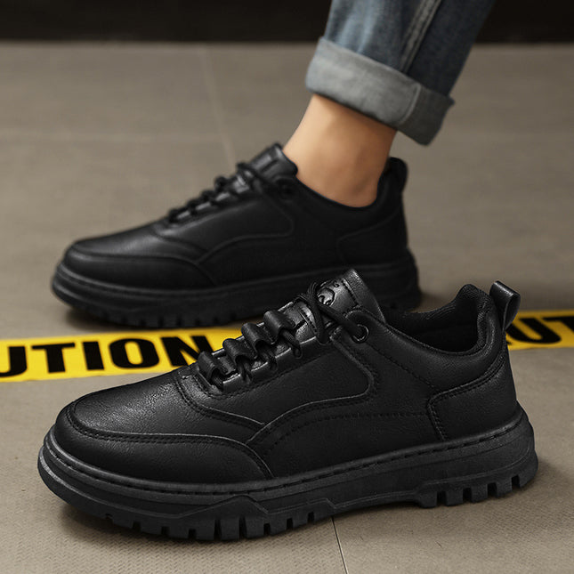 New Spring Men's Shoes Waterproof Chef Kitchen Work Board Shoes Pure Black Casual Leather Shoes Work Site Labor Protection Tide Shoes
