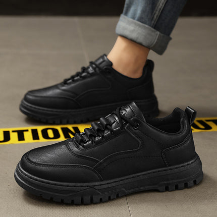 New Spring Men's Shoes Waterproof Chef Kitchen Work Board Shoes Pure Black Casual Leather Shoes Work Site Labor Protection Tide Shoes