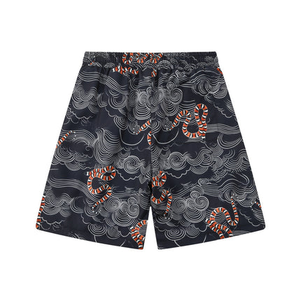 Cross-border Trade Trendy Brand Retro Snake Pattern Xiangyun Loose Beach Shorts Full Print Couple High Street Casual Pants Two-piece Set