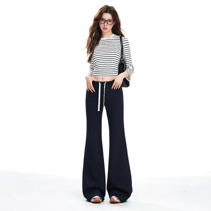 American Fashion Versatile Trendy Casual Pants for Women Early Autumn New Drawstring Mid-Waist Soft Drape Loose Flared Pants