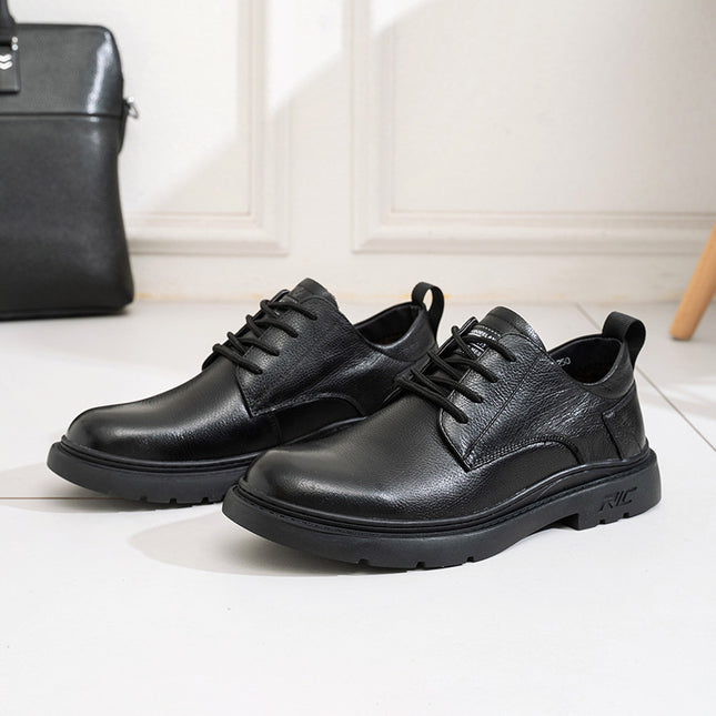 2022 new formal business men's shoes breathable first layer cowhide autumn lace-up factory direct plus velvet low-top shoes