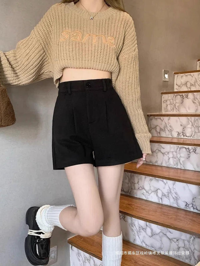 Autumn and Winter 2024 Korean Style Little Boots Pants New Casual Pants Women's Fashion High Waist Slimming Woolen Wide Leg Pants A- word