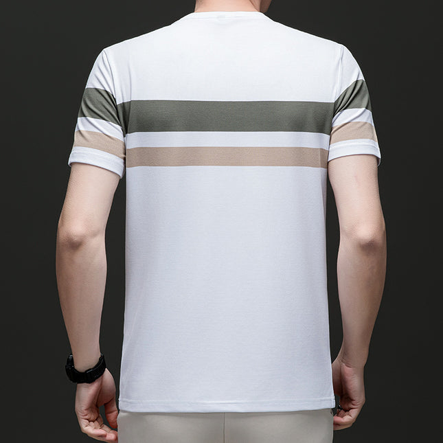 Mingdi Mouse Men's Summer New Short-sleeved All-match Crewneck Pullover T-shirt Casual Striped Plus Size Men's T-shirt