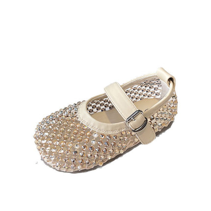 0316 Children's Sandals Sweet Rhinestone Shallow Mouth Small Leather Shoes 2025 Summer New Girls Hollow Fashion Princess Shoes