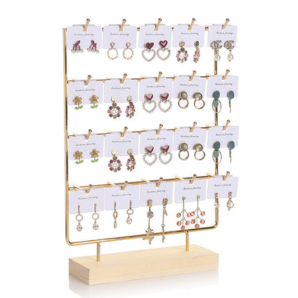 Solid Wood Iron Earring Rack Storage Hanging Earrings Earrings Cardboard Jewelry Rack Desktop Display Stall Jewelry Display Rack