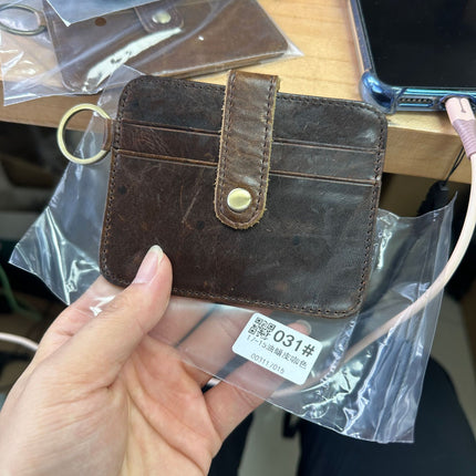Vintage Oil Wax Leather Buckle Genuine Leather Card Holder Men's Multifunctional Cowhide Women's Coin Purse with Key Ring Driver's License Holder