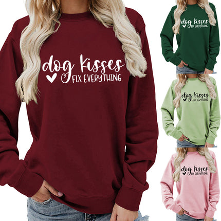 Foreign trade supply dog kisses printed round neck women's top vests autumn and winter coat casual wide pine Europe