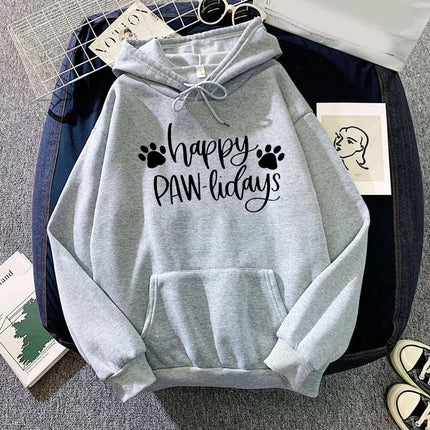 Dog's Feet Happy Pawlidays Printed Hooded Sweatshirt Autumn and Winter European and American Men's and Women's Jacket Coat Cross-border
