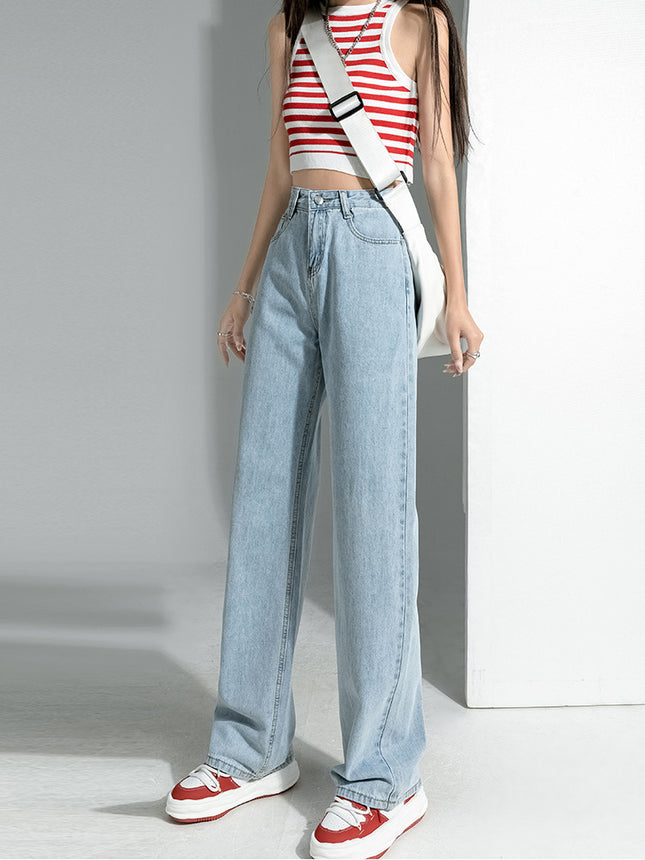 Smoke Gray Wide-Leg Jeans for Women 2024 Autum New Popular High-Waist Draped Straight-Leg Loose Floor-Length Pants