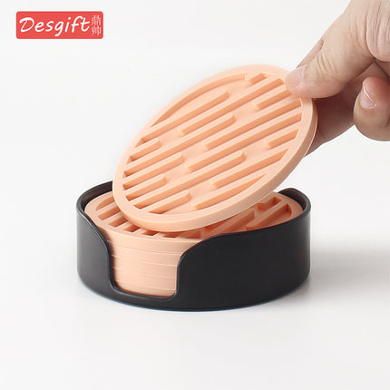 Silicone Coaster 10cm Round Heat Insulation Mat Marble Coffee Coaster Mat Anti-Perm Mat Set Storage Striped Drain