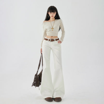 Yc&2-Color American Retro Low-Waist Sexy Flared Pants for Autumn and Winter Micro-Elastic Versatile Slimming Look Jeans for Women