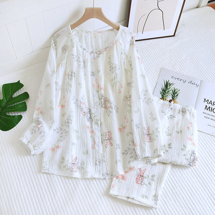A variety of pure cotton chest pad month clothing spring and autumn crepe postpartum nursing suit long sleeve nursing loose two-piece women's set