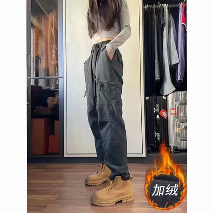 Women's Outdoor Quick-Dry Pants Windproof Waterproof Sports Hiking Pants Fleece-Lined Thickened American-Style Cargo Pants Functional Windbreaker Pants