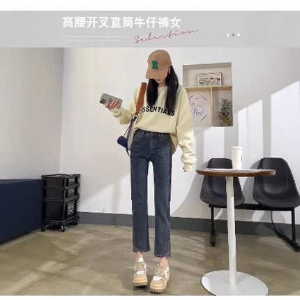 High-Waisted Straight-Leg Jeans for Petite Women, Spring and Autumn, Slimming, Plus Size, Pear-Shaped Figure, Cigarette Pants