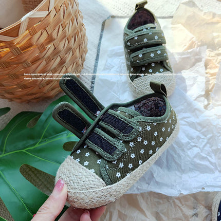 2025 Spring Children's Korean Fisherman Shoes Vintage Floral Soft Sole Board Shoes Girl's Velcro Cloth Shoes