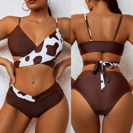 Two-Piece Swimsuit for Women, New Foreign Trade Sexy Pure Desire Style Bikini, Snake Print, High-Waisted, Backless, High-End Swimwear