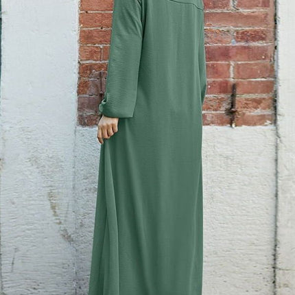 2024 Aliexpress Cross-Border Women's Fashion Stand Collar Pocket Cardigan Green Dress