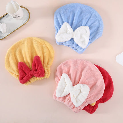 Japanese-Style Bow Coral Fleece Quick-Dry Strong Absorbent Hair Drying Cap Cute Hair Drying Shampoo Shower Cap Turban