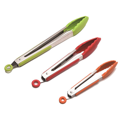 in stock 7 inch 9 inch 12 inch silicone food clip 3 piece set stainless steel food clip BBQ barbecue clip bread steak clip