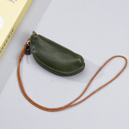 Top Layer Cowhide Vegetable Tanned Leather Mouth Red Envelope Rope Hanging Storage Coin Key Neck Bag Mini Genuine Leather Coin Purse for Women