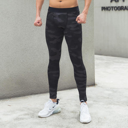 Sports Tight Pants Men's Base Track and Field Running Quick-drying Camouflage Nine-point Fitness Pants Compression Basketball Dance Training