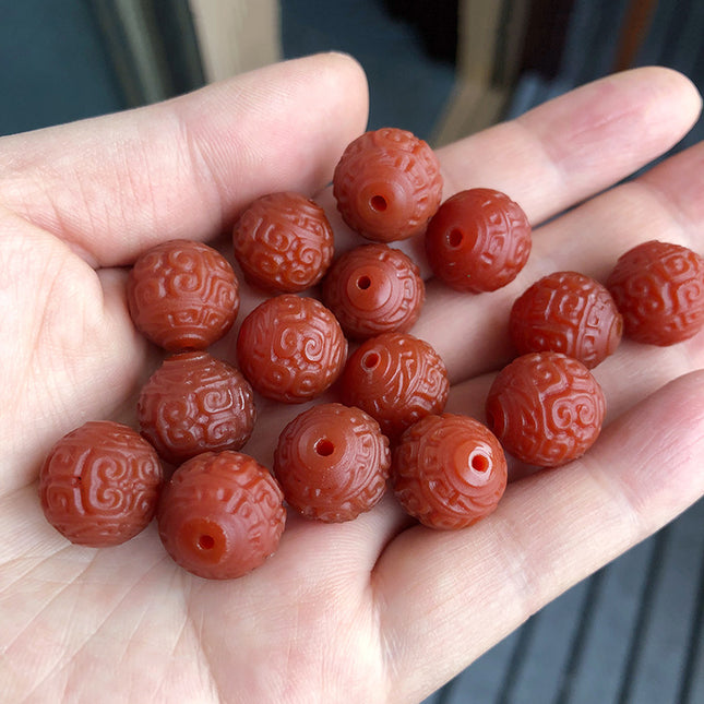 Old Agate Pattern Beads Red Agate Auspicious Cloud Pattern Loose Beads DIY Cultural Toy Bracelet Beads Accessories Beading Material Wholesale