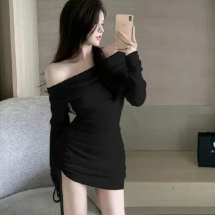 Hot Girl's Pure Lust Style Sexy One-Shoulder Super Figure-Flattering Petite Tight-Fitting Hip-Hugging Dress 2025 Autumn and Winter New Style