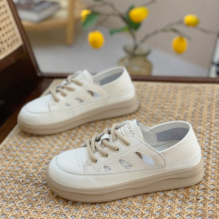 Genuine Leather Retro Sneakers for Women 2025 Spring & Fall New Niche High-Bottom Soft-Soled White Shoes Flats-Soled Sports and Casual Shoes