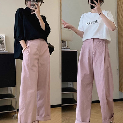 Origami Pants! Imported Super Cotton Slightly Wrinkled Paper-Feel Hip-Covering Straight Casual Pants!