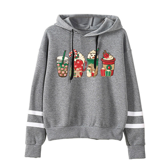 Cross-border foreign trade Europe and the United States Christmas cup printing parallel bars hooded hoodie men's and women's European size autumn and winter coat