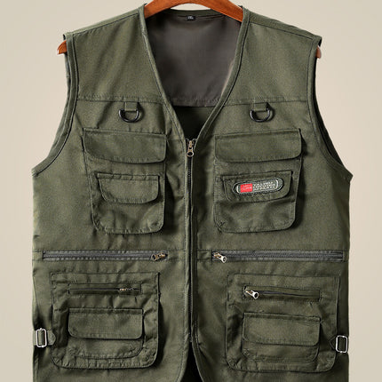 Men's Vest for Spring and Autumn, Padded for Middle-Aged and Elderly Men, Multi-Pocket Vest, Outdoor Fishing Casual Wear, Dad's Vest