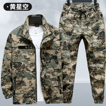 Work Clothes suit Men's Spring and Autumn Wear-Resistant Workwear Labor Suit Elastic Camouflage Suit Thickened Auto Repair Training Suit Outdoor