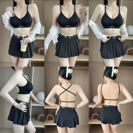 Summer Outer Expansion U-Shaped Back Bra for Women Without Rims, Sexy Shoulder Straps, Cross Halter Style, Jelly Peach Soft Support