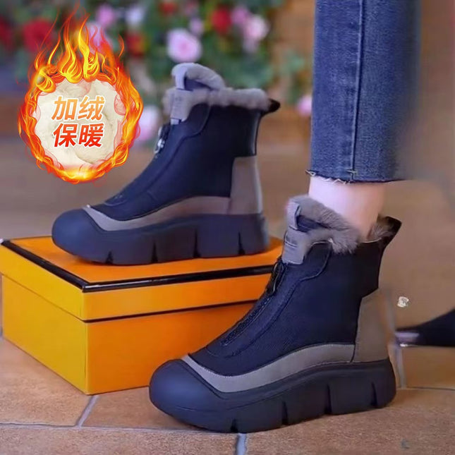 Winter New Front Zipper Height Increasing Women's Cotton Boots Snow Boots Women's fleece-lined Warm Thickened Short Boots Casual Women's Shoes