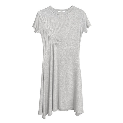 Korean Dongdaemun Slim-fit Sexy Tight Waist Figure Pleated Irregular Chest Large Short-sleeved Dress for Women