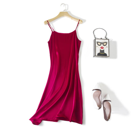 Special Cabinet Style Silk Slip Skirt Pure Mulberry Silk Nightgown Simple Exquisite Petticoat Mid-length Women's dress Solid Color