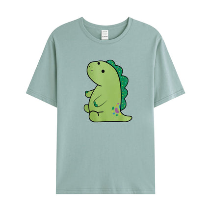 Cross-Border Summer New Product Cartoon Dinosaur Pattern Men's Cotton Loose Combed Cotton Pullover Round Neck Short Sleeves