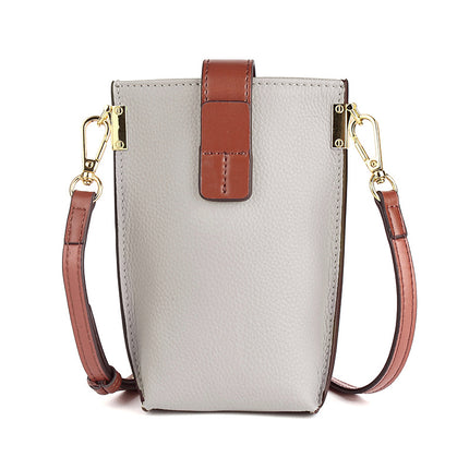 Top Layer Cowhide New Simple Mobile Phone Bag Crossbody Women's Contrast Color Shoulder Bag Women's High-grade Genuine Leather Crossbody Bag