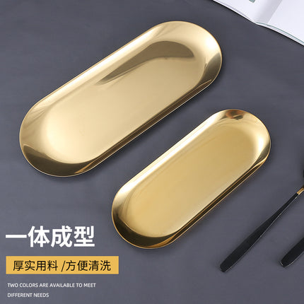 Stainless Steel Oval Disc European Style Plate Korean Style Barbecue Plate Flat Bottom Golden Small Tray Jewelry Storage Tray Towel Plate