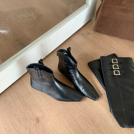 Women's Winter Boots 2025 New Square Toe Chunky Wedge Two-Way Retro Riding Boots Soft Sole Brown Leg Sleeve Boots for Women