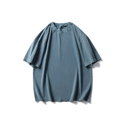 Black Fleet Distressed Short-Sleeve T-Shirt, Pure Cotton, Washed, Versatile for Everyday Wear, Crew Neck, Drop Shoulder, Half-Sleeve Top Mgd202