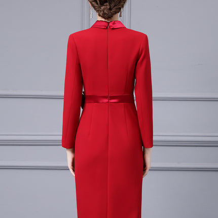 Zhili Red Three-Dimensional Floral Waist-Cinching Slimming Suit Dress, Office Style Mature Look, Bodycon Dress, 2026 Spring New Model
